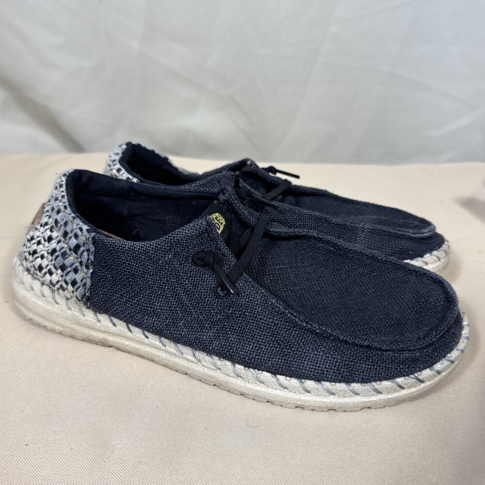 Hey Dude Wendy Funk Coastal Woven Women’s 8 Black Multi Cork Slip On Loafers